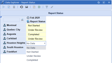 Delimited List parameter attached to a cube view enabling users to select a report status. ""